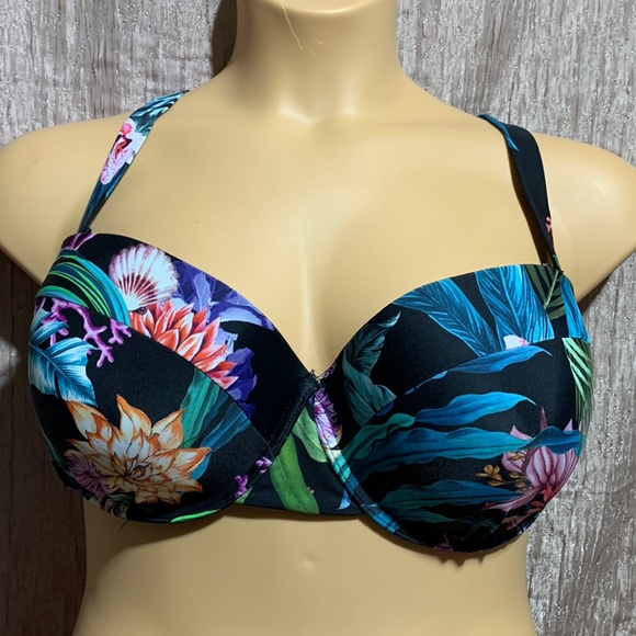 Terra & Sky Swim Top Bra 2X 20W 22W Black Floral Pink White Blue